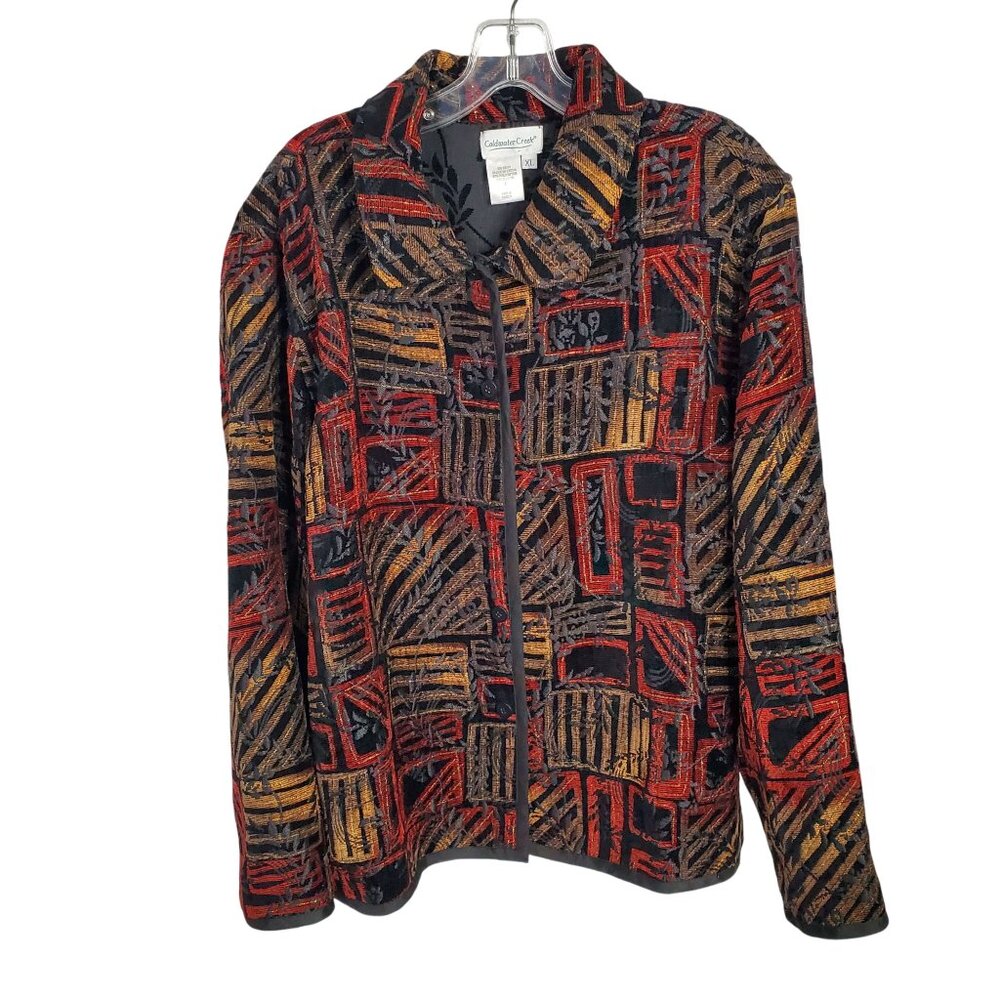 Coldwater Creek Size XL Jacket Reversible Tapestry Jacquard Chenille Velvety Art - Picture 3 of 15